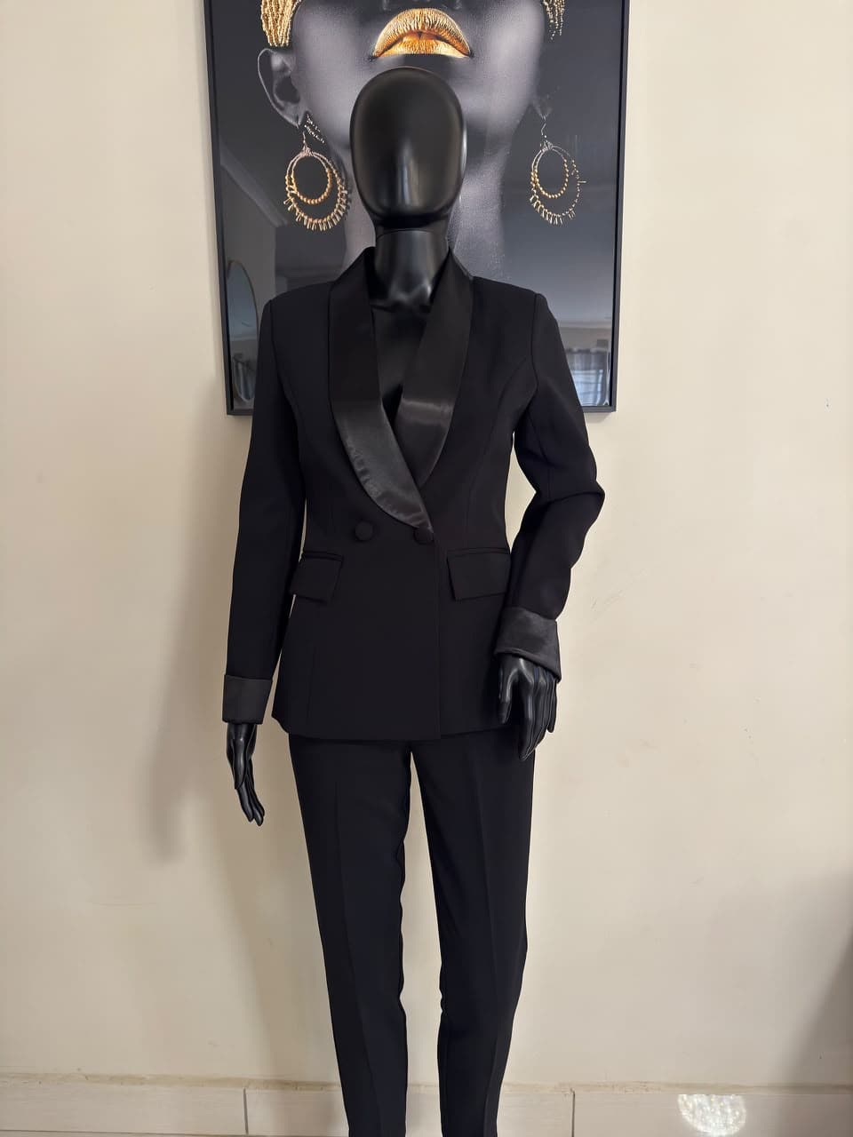 Black satin tuxedo blazer