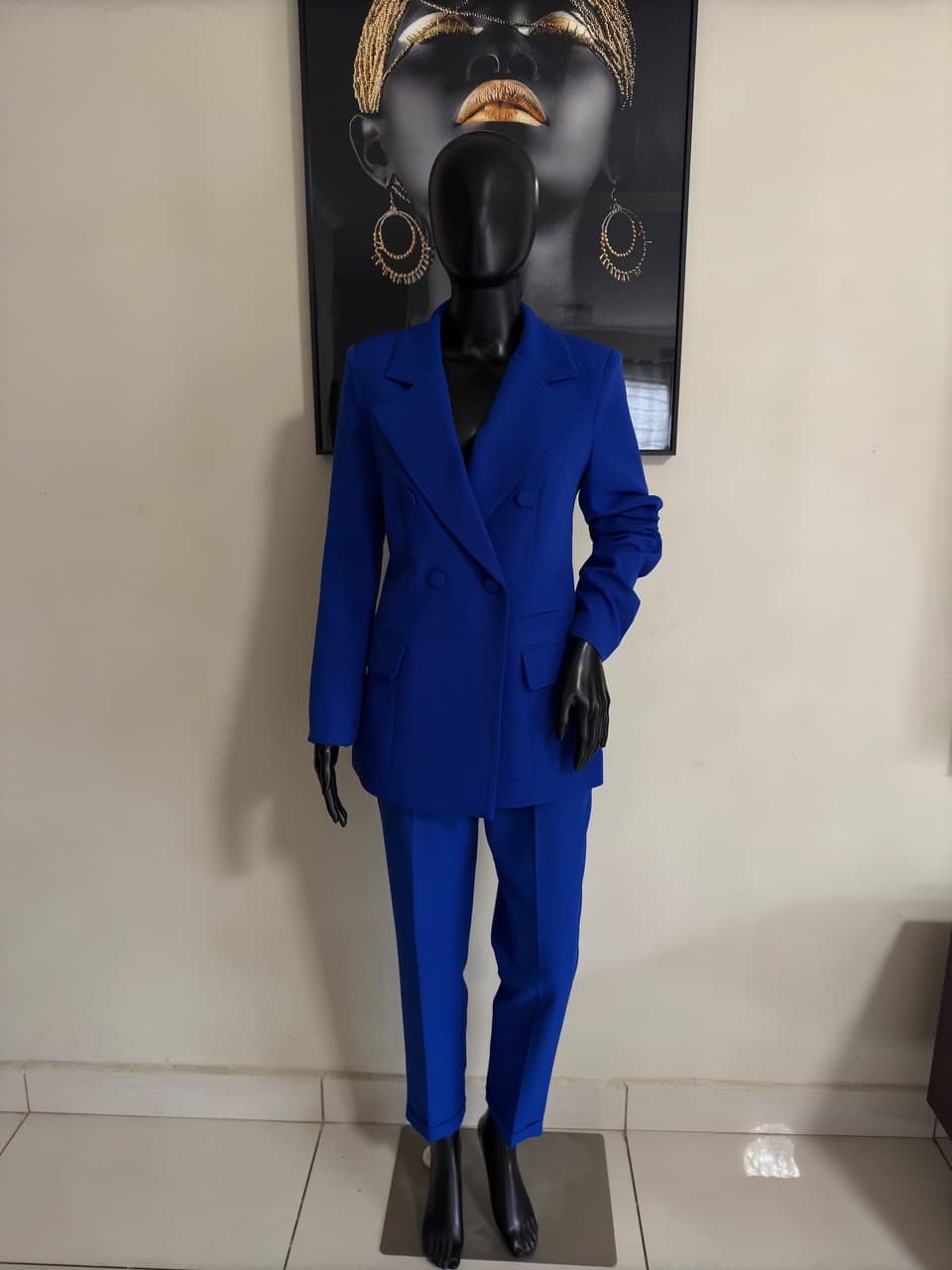 Royal blue double-breasted tailored suit